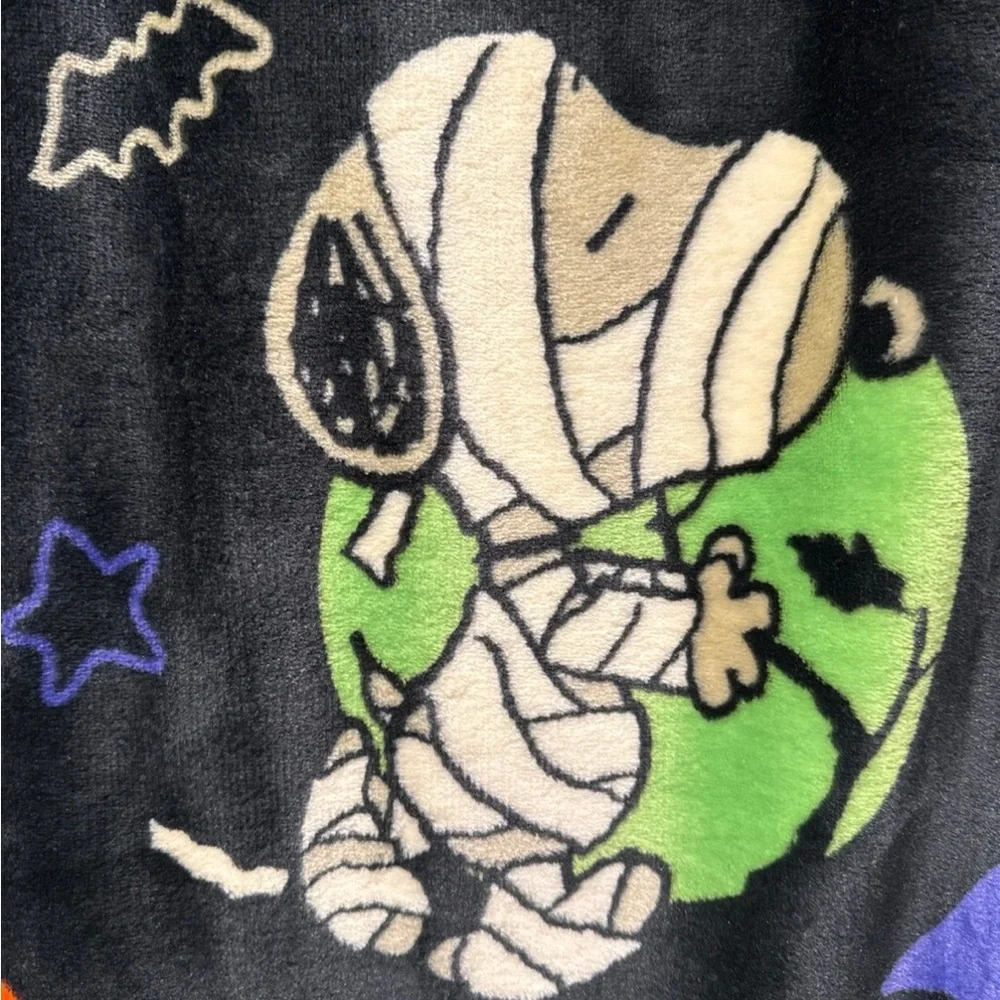 Halloween Peanuts Snoopy Mummy Black Neon Green blanket throw